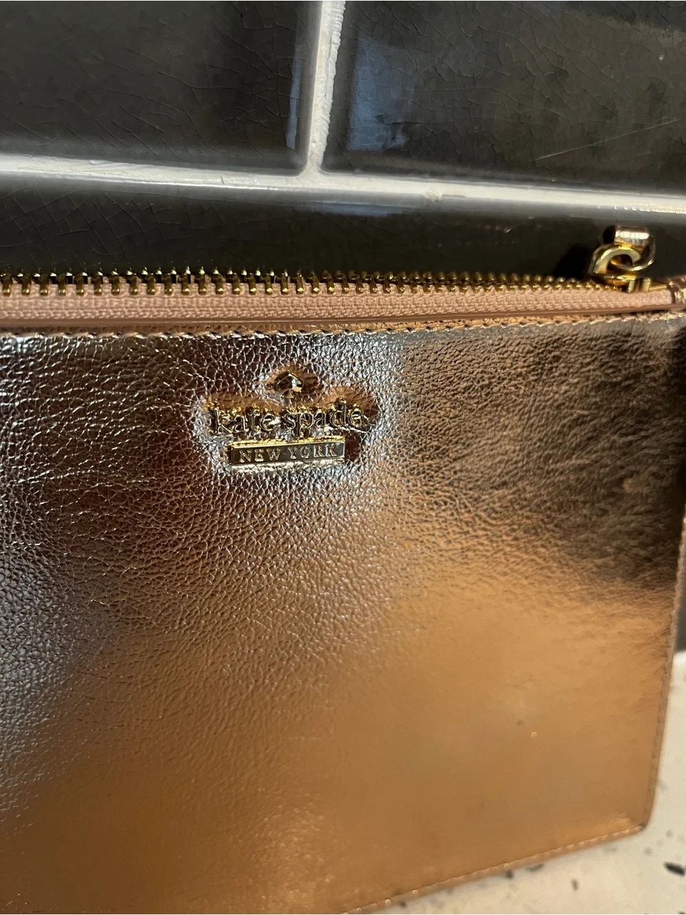 Kate Spade New York Metallic Rose Gold Leather Wristlet Clutch